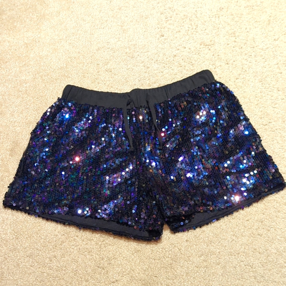 Black Sequin Draw String Shorts